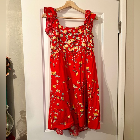 NWOT LC Lauren Conrad Flutter Sleeve Tie Back Red Lemon Orchard Dress, Size L - Picture 2 of 6